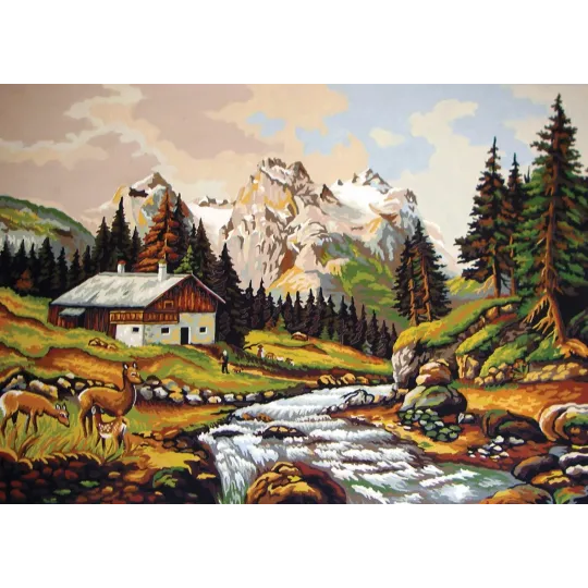Printed Canvas 50x70 Mountain Chalet by the Stream CDA12974
