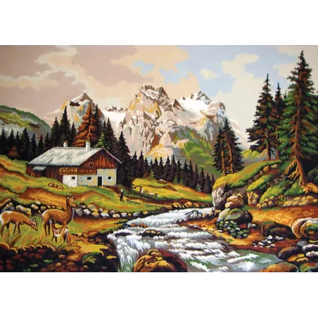 Spausdinta drobė 50x70 Kalnų namelis prie upelio CDA12974