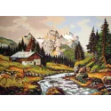 Printed Canvas 50x70 Mountain Chalet by the Stream CDA12974