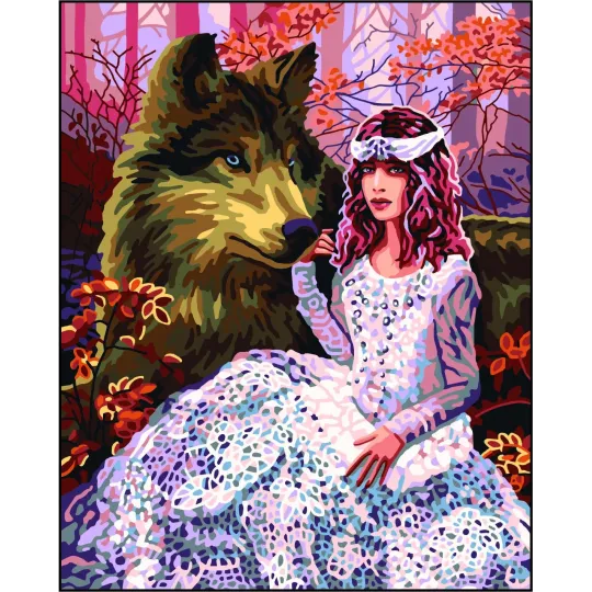 Printed Canvas 50x40 Girl with a wolf CDA11870