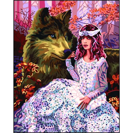 Toile imprimée 50x40 Fille avec un loup CDA11870