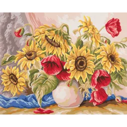 Печатный холст 50x40 Маки и подсолнухи CDA11588