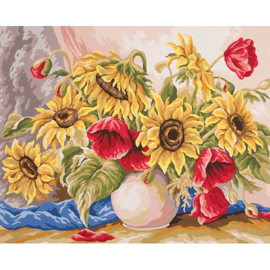 Printed Canvas 50x40 Poppies and Sunflowers CDA11588