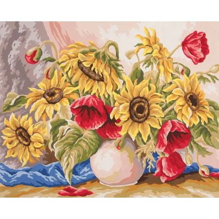 Toile imprimée 50x40 Coquelicots et tournesols CDA11588