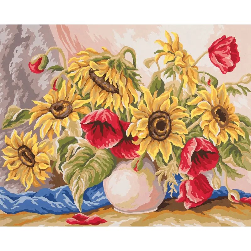 Bedruckte Leinwand 50x40 Mohnblumen und Sonnenblumen CDA11588