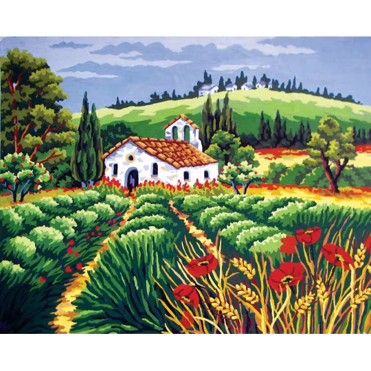 Printed Canvas 50x40 Church in the Poppy Field CDA11556