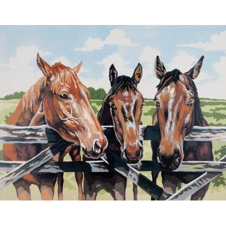 Toile imprimée 50x40 Trio à la porte de la ferme CDA11500