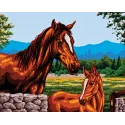 Printed Canvas 50x40 Mare and Foal by the Stone Wall CDA11494