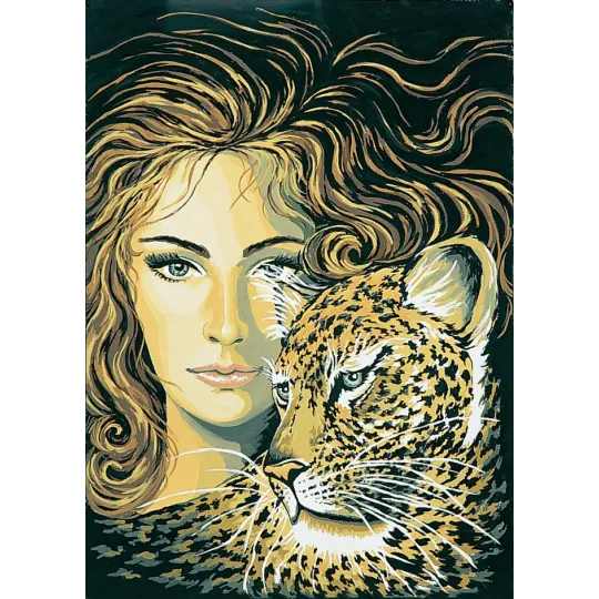 Printed Canvas 50x40 Head of a Girl with Leopard CDA11370