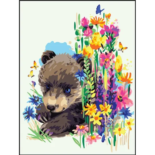 Toile imprimée 40x30 Ours dans les fleurs CDA10525W