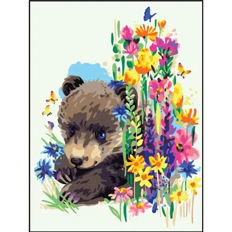 Toile imprimée 40x30 Ours dans les fleurs CDA10525W