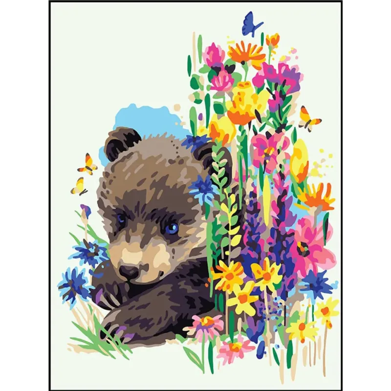 Toile imprimée 40x30 Ours dans les fleurs CDA10525W