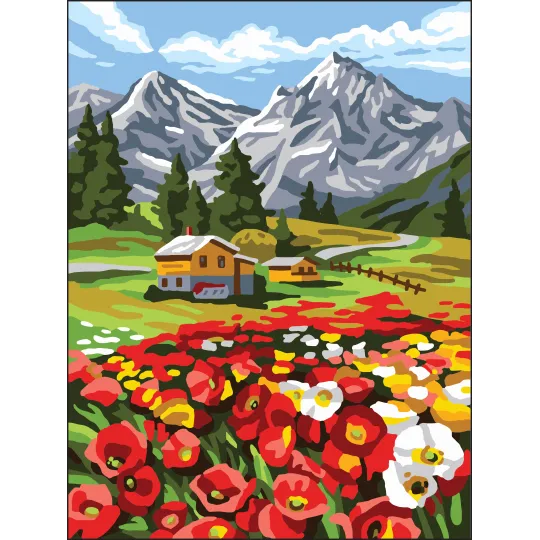 Bedruckte Leinwand 30x40 Mohnblumen in den Bergen CDA10501