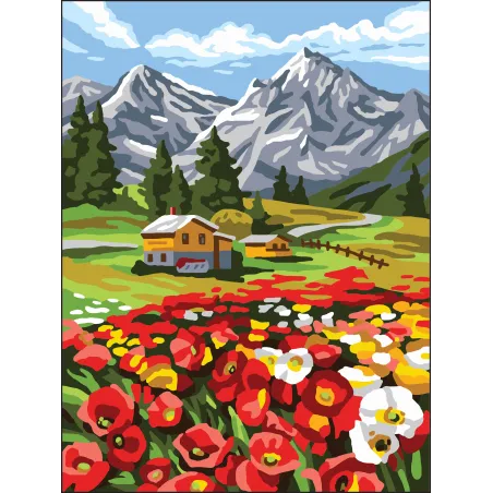 Bedruckte Leinwand 30x40 Mohnblumen in den Bergen CDA10501