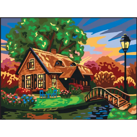 Gedruckte Leinwand 30x40 Häuschen am Fluss CDA10500