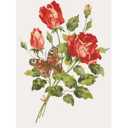 Toile Imprimée 30x40 Roses Rouges et Papillon CDA10468