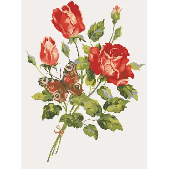 Toile Imprimée 30x40 Roses Rouges et Papillon CDA10468