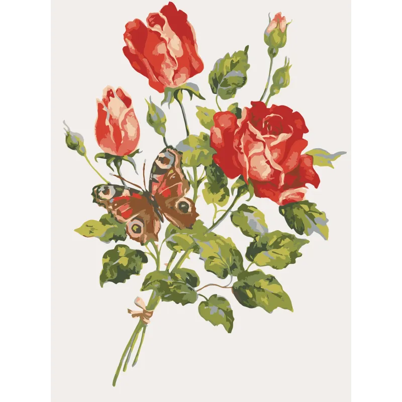 Printed Canvas 30x40 Red Roses and Butterfly CDA10468