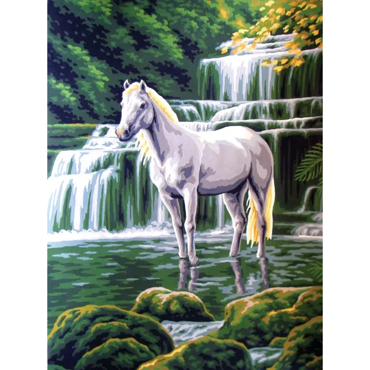 Spausdintas drobės 30x40 Baltojo arklio prie krioklio CDA10428