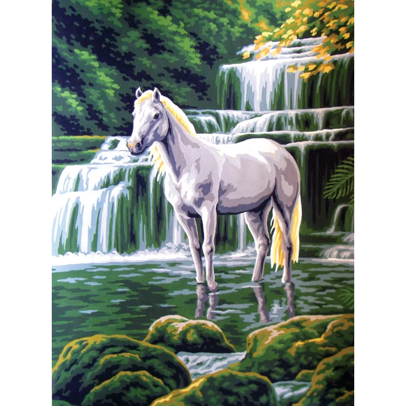 Printed Canvas 30x40 White Horse at Waterfall CDA10428