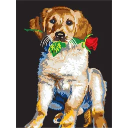 Печать на холсте 30x40 Ретривер с розой CDA10404