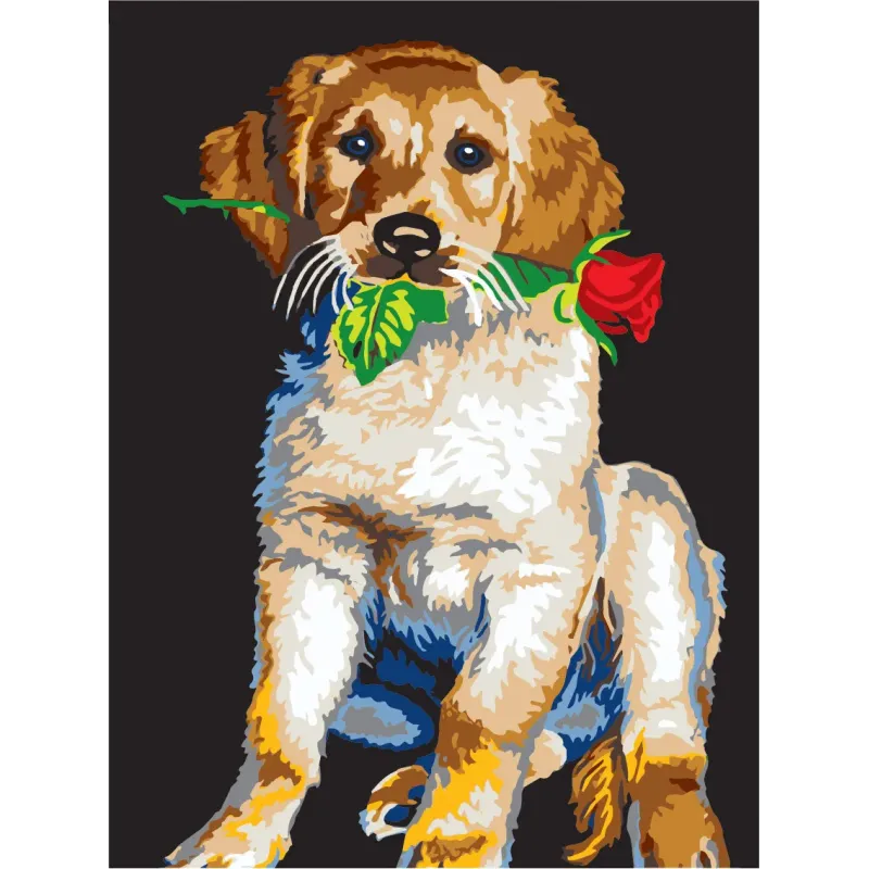 Printed Canvas 30x40 Retriever with Rose CDA10404