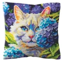 Kit de coussin "Chat dans les hortensias" 40 x 40 cm CDA5501