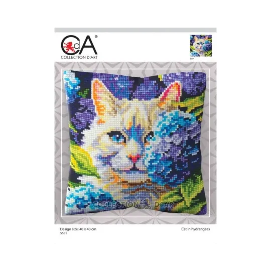 Cushion kit "Cat in hydrangeas" 40 x 40 cm CDA5501