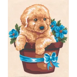 Toile Imprimée 14x18 Chiot dans un Pot de Fleurs CDA3140