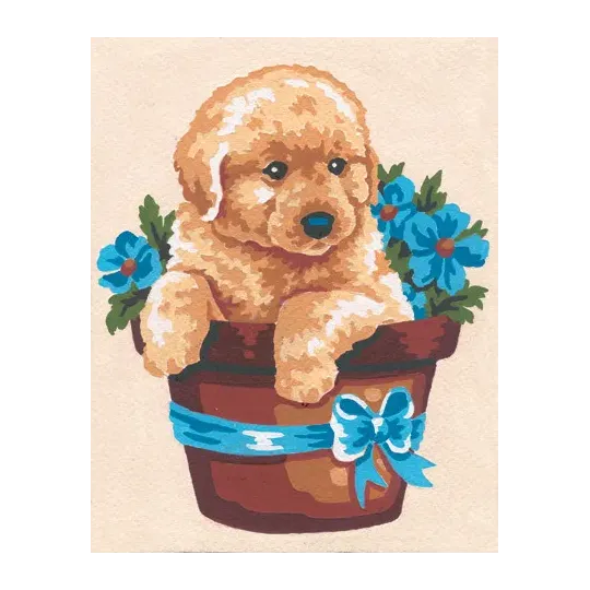 Toile Imprimée 14x18 Chiot dans un Pot de Fleurs CDA3140