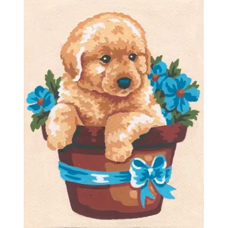 Printed Canvas 14x18 Puppy in Flower Pot CDA3140