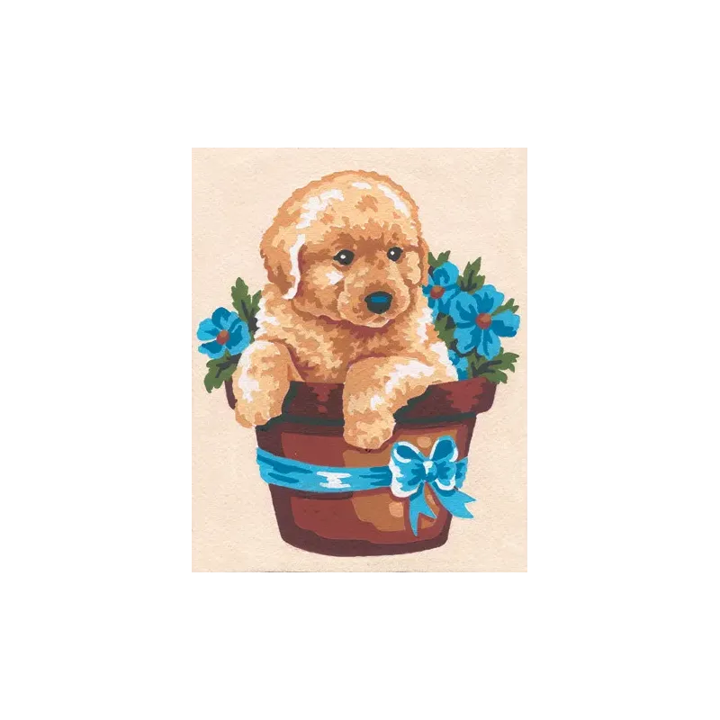 Printed Canvas 14x18 Puppy in Flower Pot CDA3140