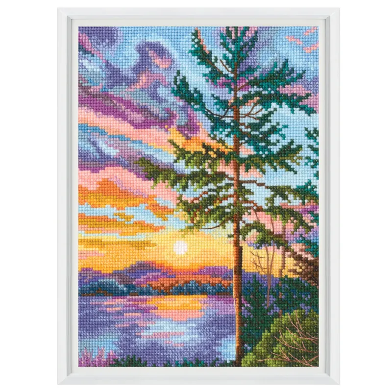 Kits de point de croix "Paysage de coucher de soleil" 13,5x19 cm RTOM1021