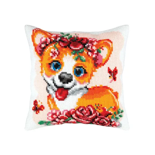 Kit coussin chiot Corgi 40 x 40 cm CDA5423