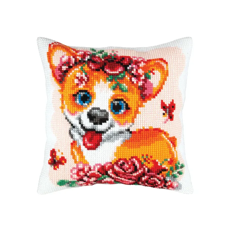 Kit coussin chiot Corgi 40 x 40 cm CDA5423
