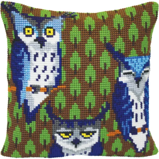 Kit coussin Les chouettes dans la forêt 40 X 40 cm CDA5417