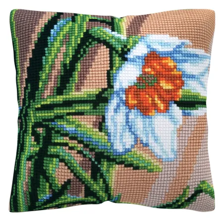 Counted Cushion kit "White narcissus" 40 x 40 cm CDA5487CC