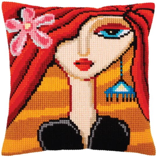 Kissen-Set Mädchen mit türkisfarbenem Ohrring 40 X 40 cm CDA5281