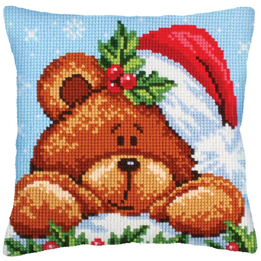Kit de coussin Noël avec un ours en peluche 40 X 40 cm CDA5240