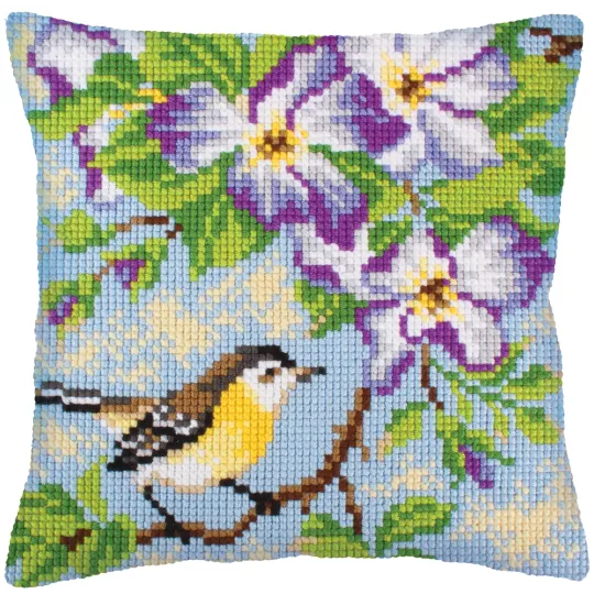 Kit coussin Mésange sur une branche 40 X 40 cm CDA5237