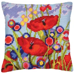Kit coussin Coquelicots rouges 40 X 40 cm CDA5233