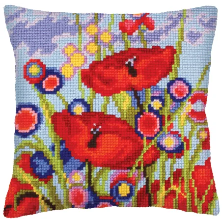 Kit coussin Coquelicots rouges 40 X 40 cm CDA5233