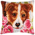 Kit coussin Chien et coquelicots roses 40 X 40 cm CDA5213
