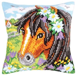 Kit coussin Guirlande de marguerites - Cheval 40 X 40 cm CDA5208