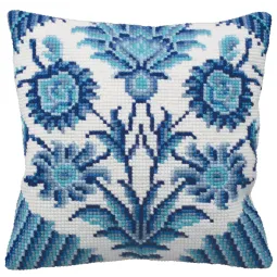 Kissen-Set links blaue Blumen 40 x 40 cm CDA5115