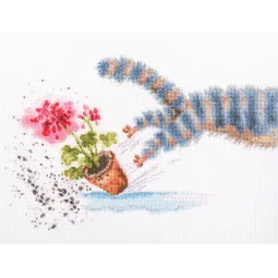 Kit point de croix "Géranium sur le rebord de la fenêtre..." RTOM841