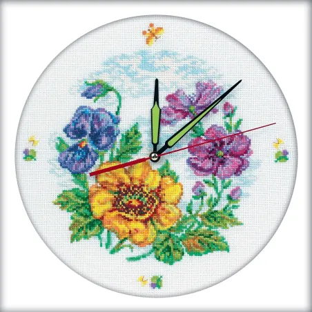Cross-stitch kit - clock (contains clockwork) "Flower Clock" M40006