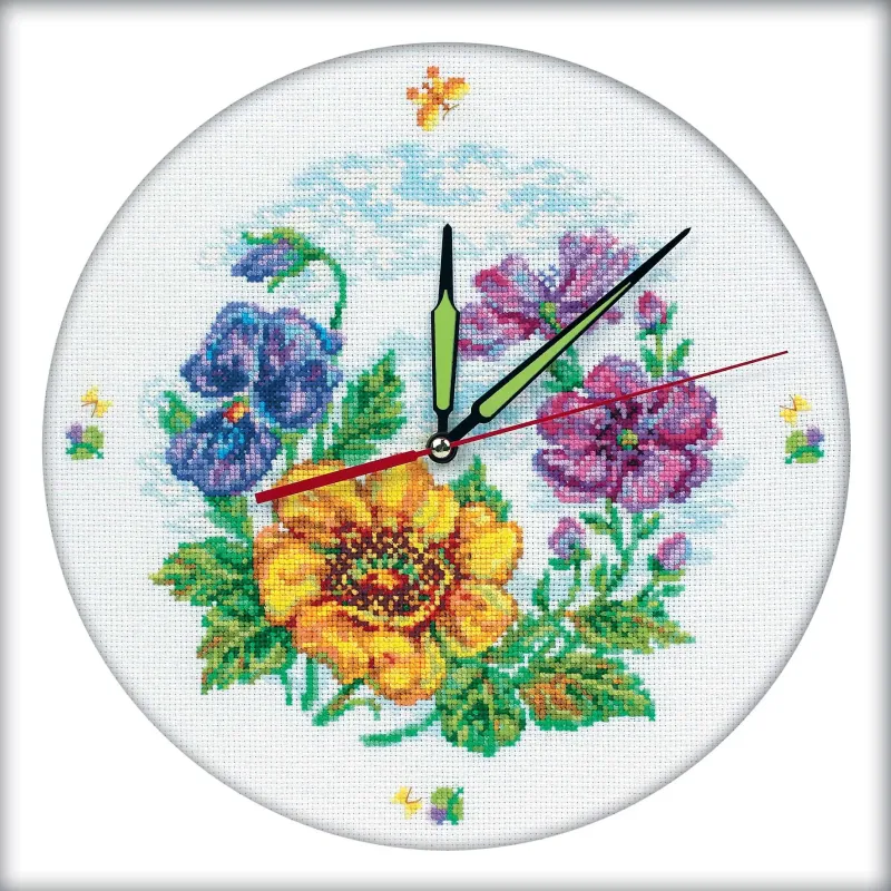 Kreuzstich-Set - Uhr (inkl. Uhrwerk) "Blumen-Uhr" RTOM40006