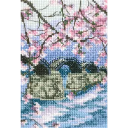 Kreuzstich-Set "Kintai-Brücke, die sich über den Nishiki-Fluss wölbt" C309