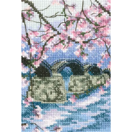 Kreuzstich-Set "Kintai-Brücke, die sich über den Nishiki-Fluss wölbt" C309